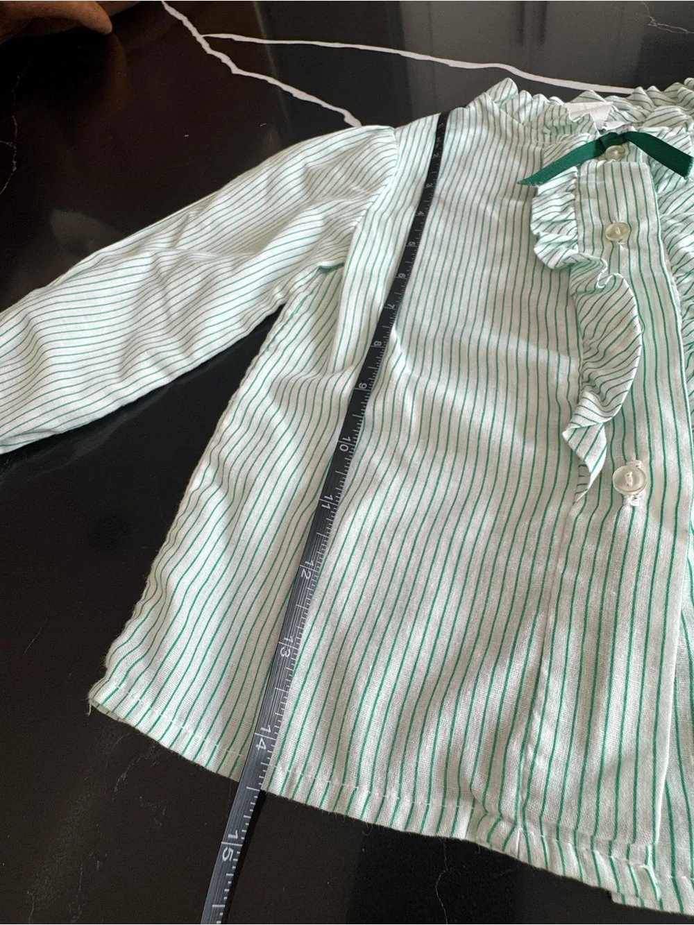Vintage Good Lad Girls Green and White Striped Ruffle Blouse